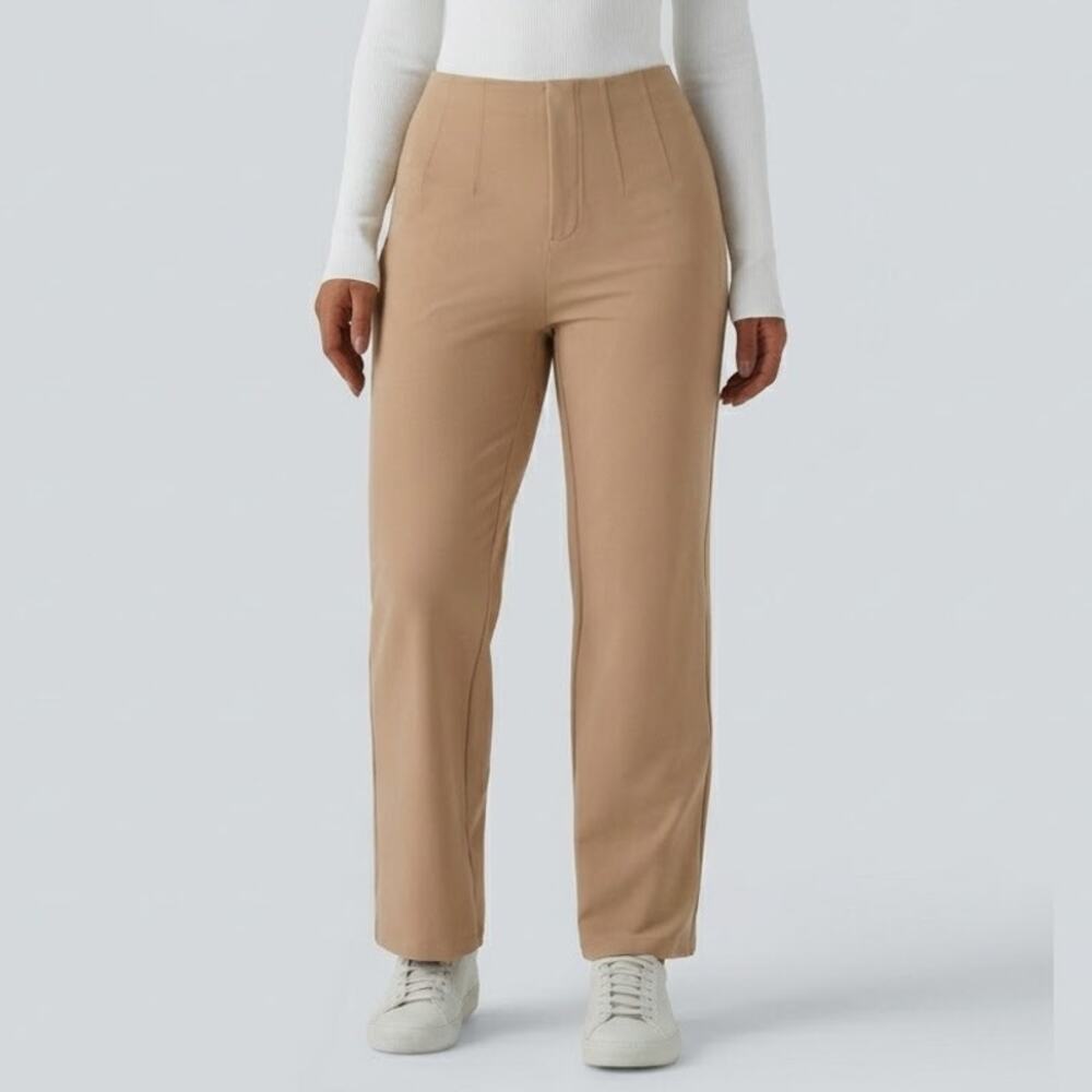 NWT Halara Flex DayStretch Work Pants High Waisted Straight Leg Tan Women Size M